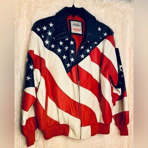 🇺🇸🔥 Vintage Michael Hoban “Wheremi” Stars & Stripes Leather Jacket